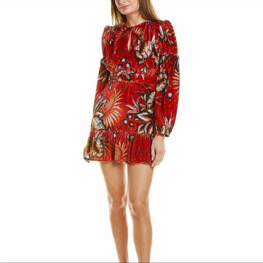 FARM Rio Winter Leaf Velvet-Silk-Blend Mini Dress size XS — New with tags!!